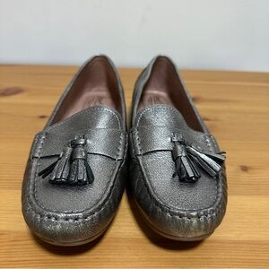 Josef Seibel | Metallic Silver Leather Tassel Loafers | Size 37 / 6.5 US